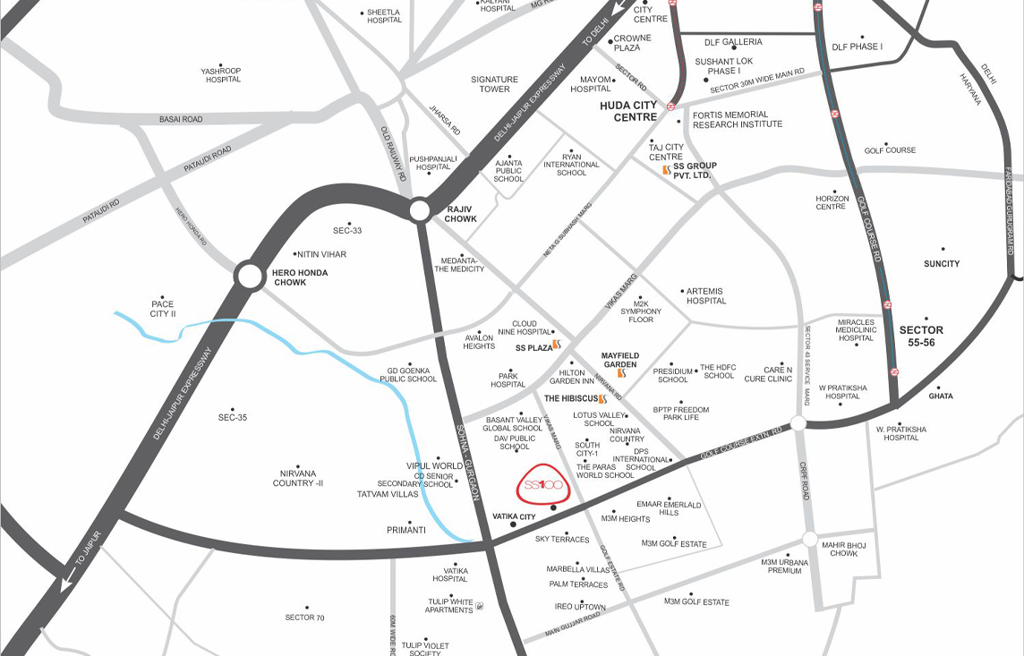 SS 100 Gurgaon Location Map